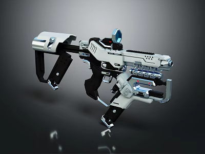Futuristic Sci Fi Weapon With Advanced Mechanical Design And Scope White Black And Blue Accents 3d model
