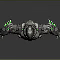 Futuristic Combat Armor With Silver Gray Body Green Accents And Glowing Eyes