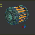 Space Exploration Cylindrical Component With Orange Thermal Strips And Mini Rover
