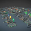 Various Weapon Models With Different Firearms And Green Orange Indicators Arranged On Gray Platform