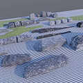 Garden Ornaments Featuring Natural Stones Grass And Grid Patterned Ground 3d model