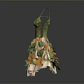 Green Beige Dress With Green Yellow Leaf Decorations For Daily Life Use