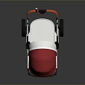 Modern Red And White Baby Stroller With Orange Handle And Wheels