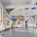 Colorful Children Activity Hall Interior With Bright Windows Artworks And Circular Ceiling Decor