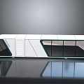 Futuristic Electric Bus Exterior Design With White Body Black Panels And Large Glass Windows