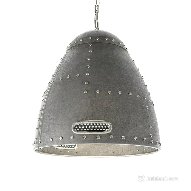 Industrial Style Metallic Pendant Light With Rivet Detail And Perforated Panel 3d model 