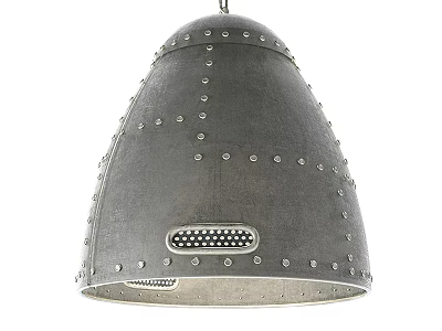 Industrial Style Metallic Pendant Light With Rivet Detail And Perforated Panel 3d model
