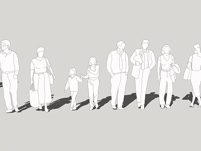 Group of People Standing in Line Different Ages Genders Carrying Bags Silhouette Art 3d model