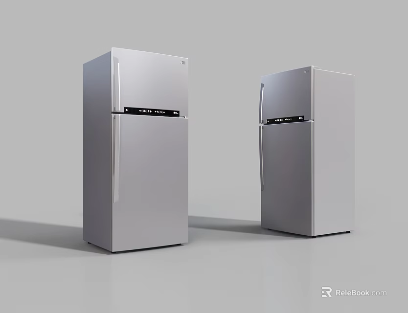 Silver Upright Refrigerators With Modern Design Sleek Surface And Black Control Panels 3d model