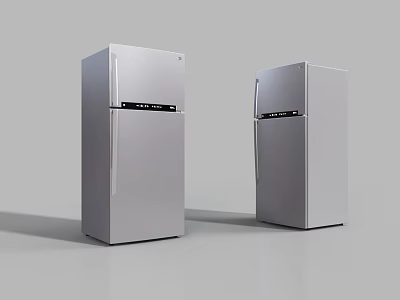 Silver Upright Refrigerators With Modern Design Sleek Surface And Black Control Panels 3d model