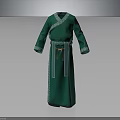 Elegant Green Traditional Robe With Embroidered Cuffs Decorative Belt And Long Sleeve Design