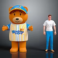 Cartoon Bear In Blue Cap Striped Shirt With Blue Claws Text Next To Human Figure