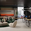 Modern Public Office Space With Open Layout Sofa Area Desks And City View