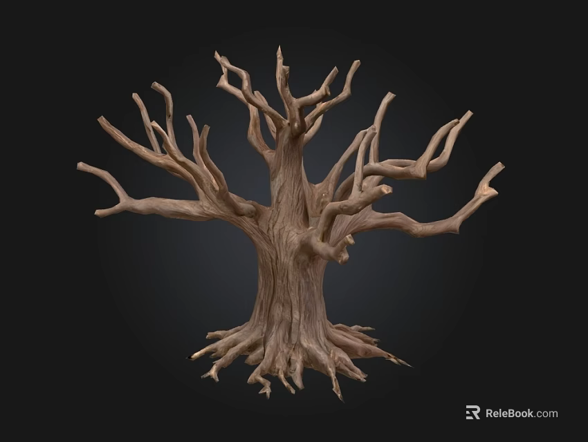 Stone Wood Dry Tree Sculpture with Twisted Branches and Textured Trunk 3d model 