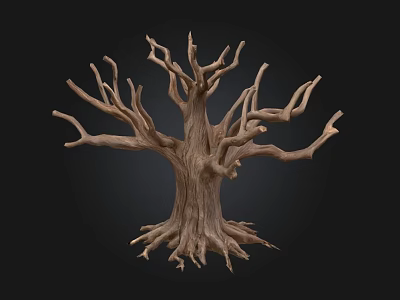Stone Wood Dry Tree Sculpture with Twisted Branches and Textured Trunk 3d model