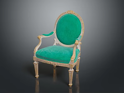 Elegant Classic Green Velvet Chair With Golden Carved Armrests And Ornate Legs 3d model
