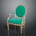 Elegant Classic Green Velvet Chair With Golden Carved Armrests And Ornate Legs