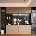 Modern Wooden Decorative Cabinet With Glass Doors Black Accents And Appliances