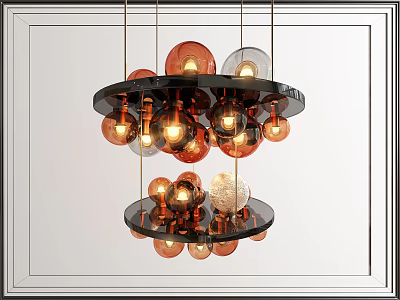 Modern Double Layer Chandelier With Amber Glass Globes And Hanging Design 3d model