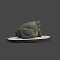 Realistic Brown Frog Statue On White Circular Base With Detailed Texture