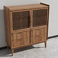 Natural Wood Chest of Drawers with Woven Panel Doors and Multiple Storage Drawers