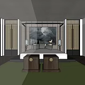 Modern Hotel Lobby Interior With Comfortable Sofa Bookshelf Art Painting And Hanging Lamp