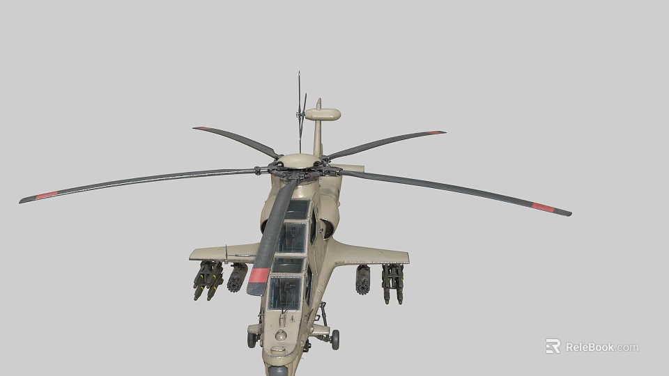 Military Sand Colored Helicopter With Main Rotors Cockpit And Mounted Weapons 3d model 