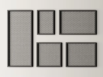 Modern Room Divider Panels With Black Frames And Grid Mesh Design 3d model
