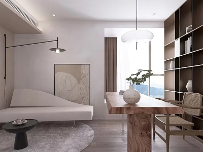 Modern Minimalist Living Room Interior With Natural Wood Furniture And Soft Warm Neutral Decor 3d model