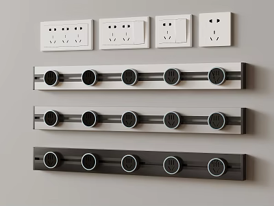 Various Electrical Outlets And Power Strips With Different Colors And Designs 3d model