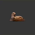 Reclining Lion Sphinx Stone Sculpture with Detailed Facial Features and Base