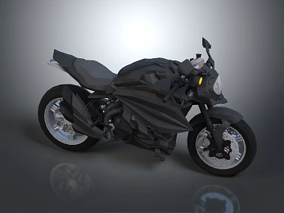 Black Modern Sleek Motorcycle With Low Poly Design Unique Body And Silver Wheels 3d model