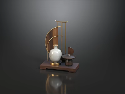 Exquisite New Chinese Style Sofa And Tea Table Set With Wood Brass Ceramic Accents 3d model