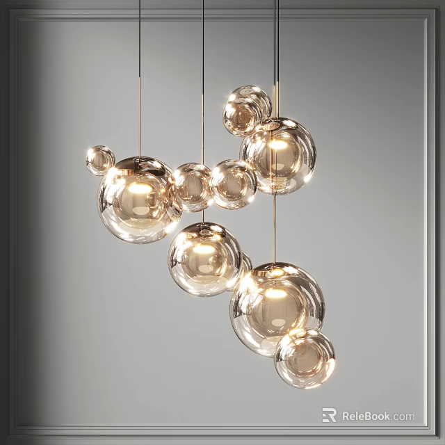 Elegant Modern Glass Chandelier Featuring Multiple Spherical Bulbs And Metal Frame 3d model 