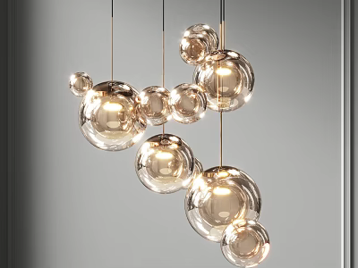 Elegant Modern Glass Chandelier Featuring Multiple Spherical Bulbs And Metal Frame 3d model