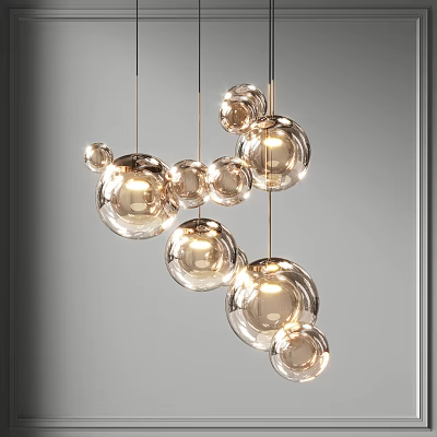 Elegant Modern Glass Chandelier Featuring Multiple Spherical Bulbs And Metal Frame 3d model