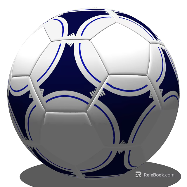 High Quality White And Navy Blue Soccer Ball With Blue Circular Patterns For Sports 3d model 