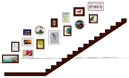 Modern photo wall staircase decorative painting combination 3d model