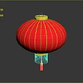 Red Lantern Light Fixture With Gold Stripes And Tassel Design For Home Furniture