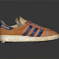Vintage Orange Sneakers With Blue Stripes Purple Laces And White Sole Design