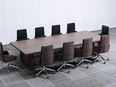 Wooden Conference Table With Black Wheeled Office Chairs In Modern Meeting Room 3d model