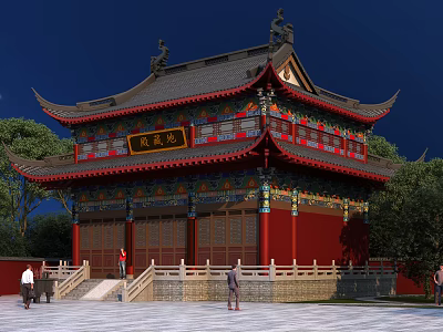 Ancient Chinese Architecture With Red Walls Tiered Eaves Decorative Roof And Stone Steps 3d model