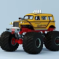 Yellow Ultimate Monster Truck With Large Tires And Roof Lights Design