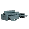 Modern Gray Three-Seater Leather Sofa with Reclining Footrests for Living Room