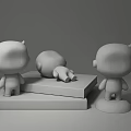 White Green Cartoon Figures in Standing and Lying Positions on Yellow Platform