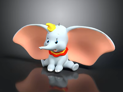 Cute Dumbo Plush Toy With Big Pink Ears Yellow Hat And Red Collar 3d model