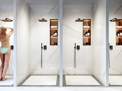 Modern Spa Shower Area With Marble Walls And Storage Niches 3d model