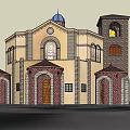 Ancient Building Featuring Blue Dome Bell Tower Arched Doors And Brick Walls 3d model