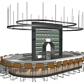 Round Modern Bar Interior With Circular Lighting Wine Rack Archway And Bar Stools 3d model