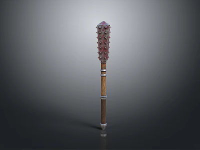 Medieval Spiked Mace Weapon With Long Wooden Handle And Metal Decorative Spiked Head 3d model